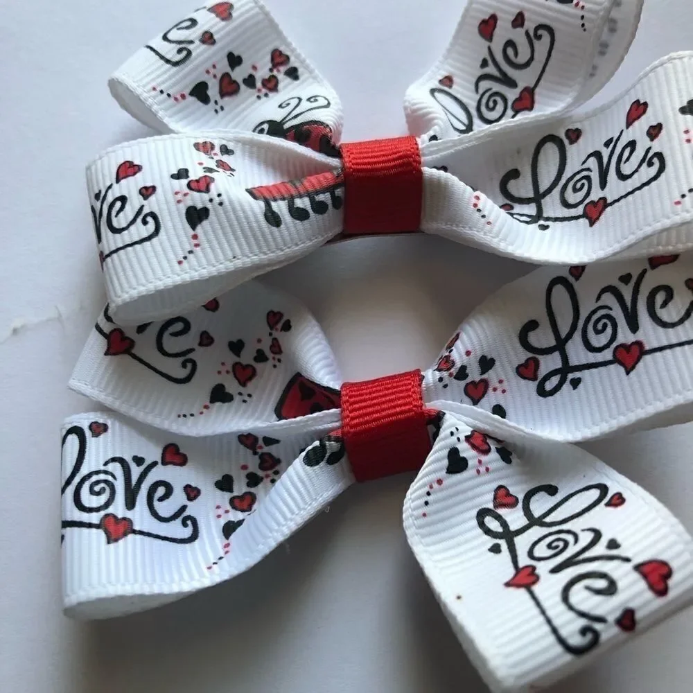 Bow pair hair bows accessories Love bug ladybug